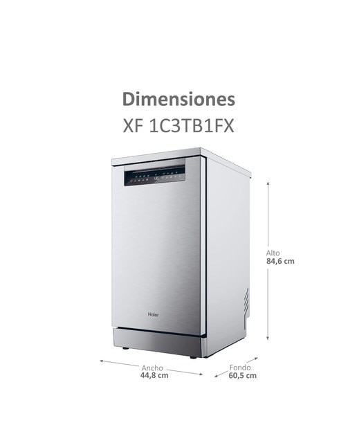 Lavavajillas Haier 11 Servicios, Wi-Fi, Tercera bandeja, 45 cm - XF1C3TB1FX - Inox Inox-2