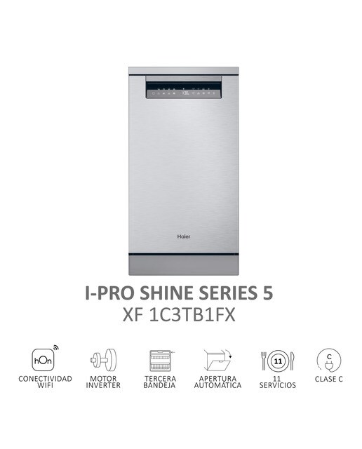 Lavavajillas Haier 11 Servicios, Wi-Fi, Tercera bandeja, 45 cm - XF1C3TB1FX - Inox Inox-4
