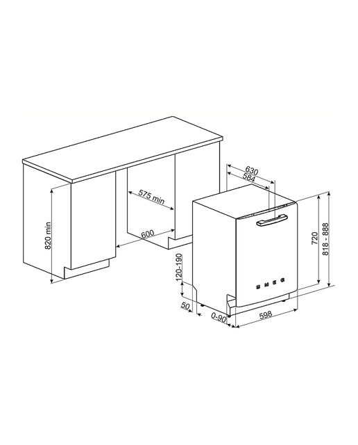 Máquina de Lavar Loiça Sob Bancada Smeg Anni 50 STFABCR3 Sistema de Lavagem Planetário, de 13 Talheres e de 60 cm - Creme Polido Creme-3