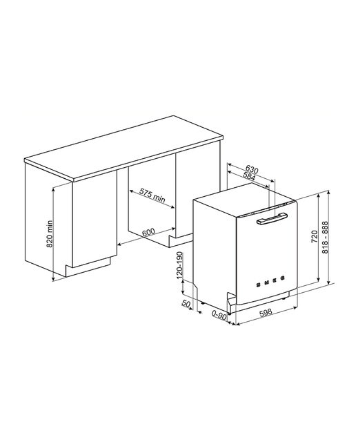 Máquina de Lavar Loiça Sob Bancada Smeg Anni 50 STFABWH3 Sistema de Lavagem Planetário, de 13 Talheres e de 60 cm - Branco Polido Branco-2
