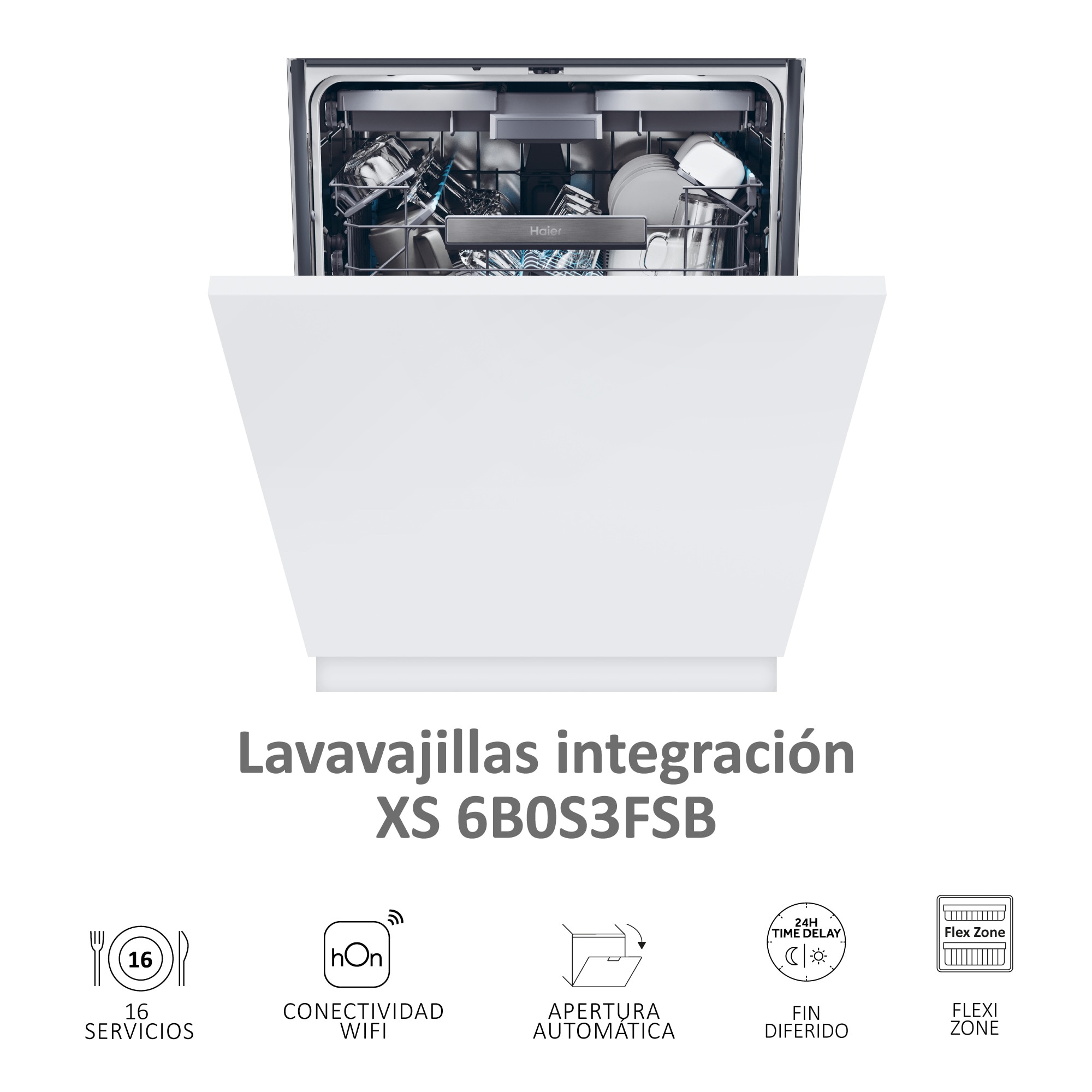 Máquina de Lavar Loiça Encastrável Haier XS 6B0S3FSB Wifi Washlens Plus de 16 Conjuntos e de 60 cm 5