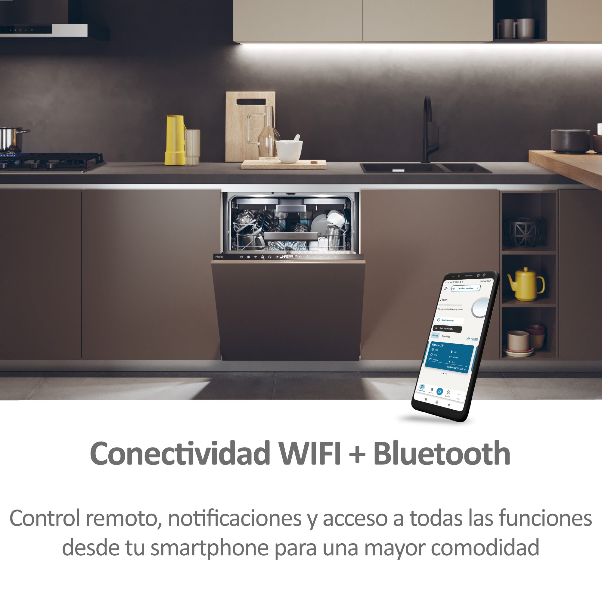 Máquina de Lavar Loiça Encastrável Haier XS 6B0S3FSB Wifi Washlens Plus de 16 Conjuntos e de 60 cm 6