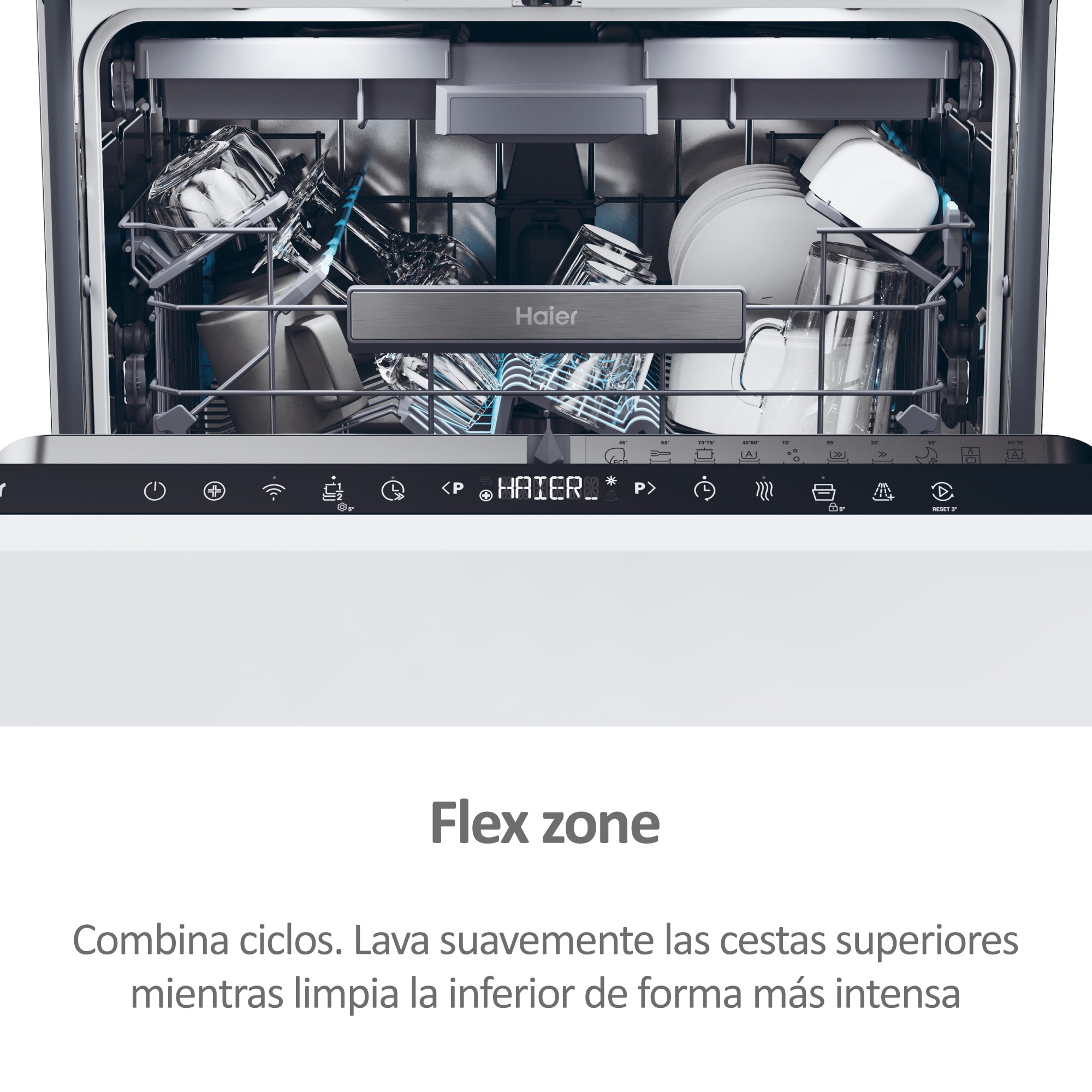 Máquina de Lavar Loiça Encastrável Haier XS 6B0S3FSB Wifi Washlens Plus de 16 Conjuntos e de 60 cm 10