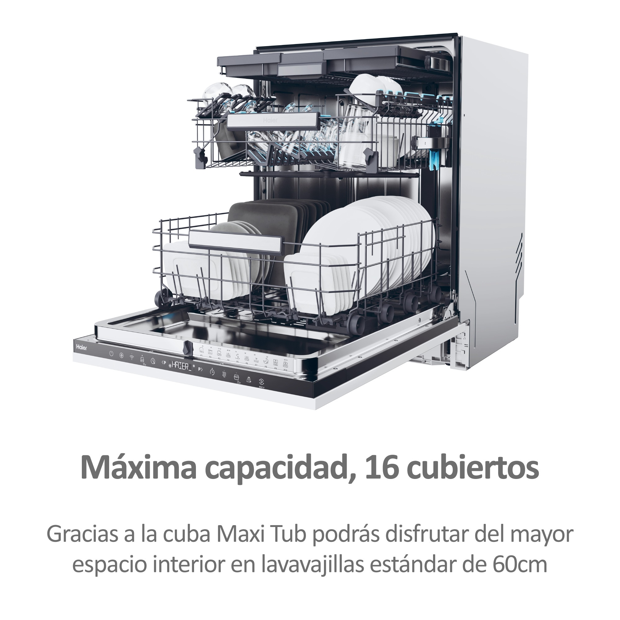 Máquina de Lavar Loiça Encastrável Haier XS 6B0S3FSB Wifi Washlens Plus de 16 Conjuntos e de 60 cm 11