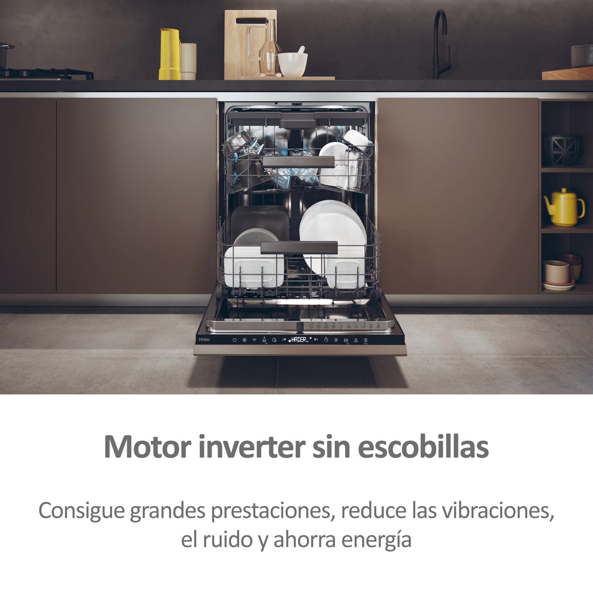 Máquina de Lavar Loiça Encastrável Haier XS 6B0S3FSB Wifi Washlens Plus de 16 Conjuntos e de 60 cm 12