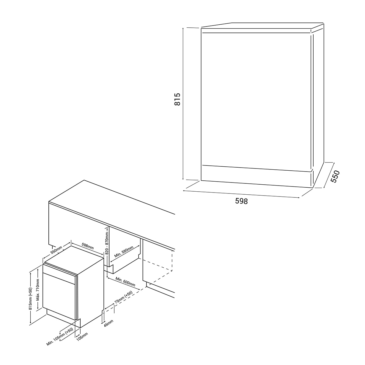 Máquina de Lavar Loiça Encastrável Fagor 4LVF-638ADIT de 14 Conjuntos, 3ª Bandeja e de 60 cm Aço inoxidável-2