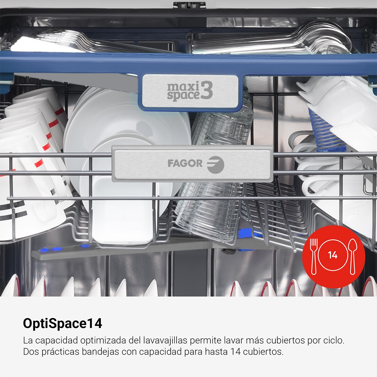 Máquina de Lavar Loiça Encastrável Fagor 4LVF-638ADIT de 14 Conjuntos, 3ª Bandeja e de 60 cm Aço inoxidável-7