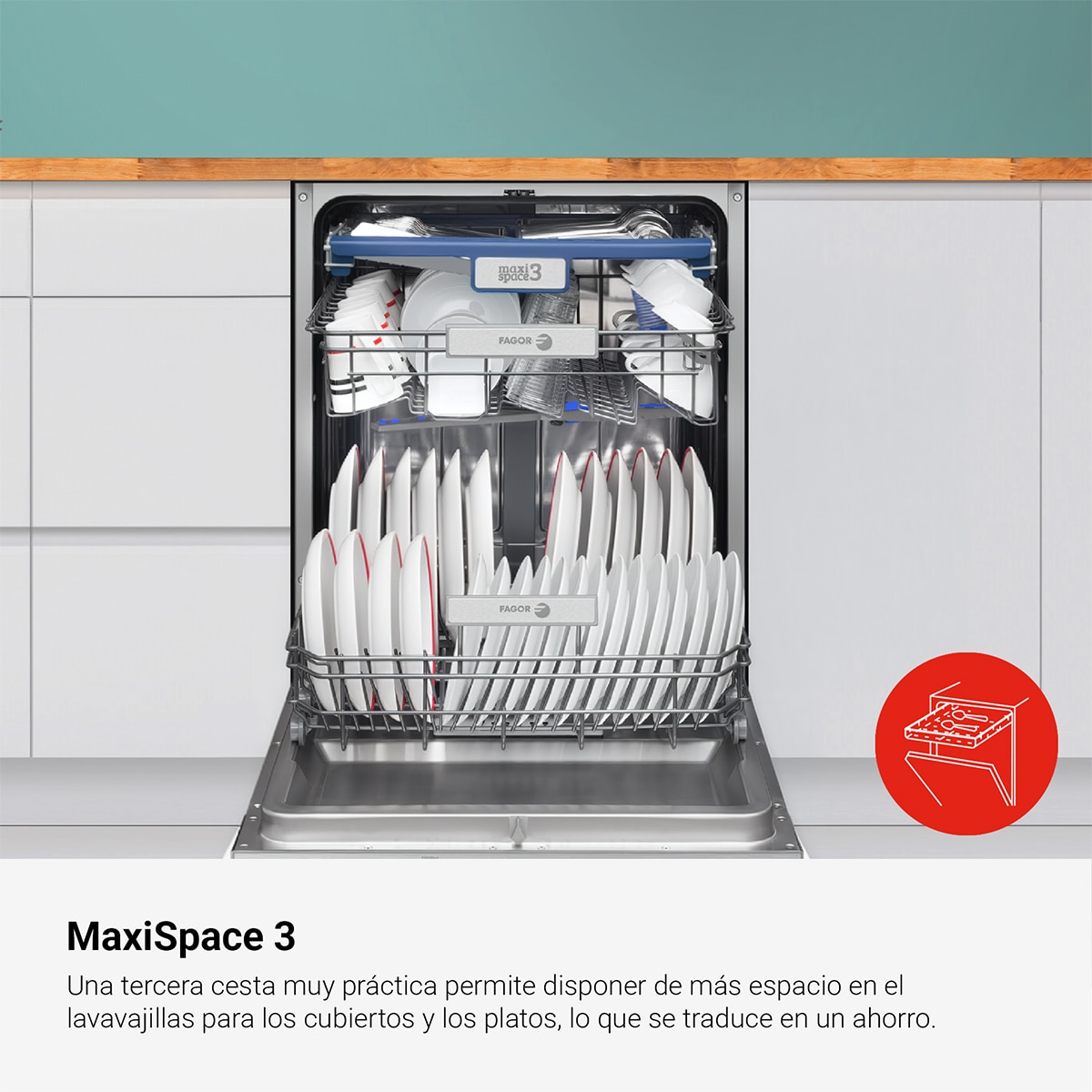 Máquina de Lavar Loiça Encastrável Fagor 4LVF-638ADIT de 14 Conjuntos, 3ª Bandeja e de 60 cm Aço inoxidável-9