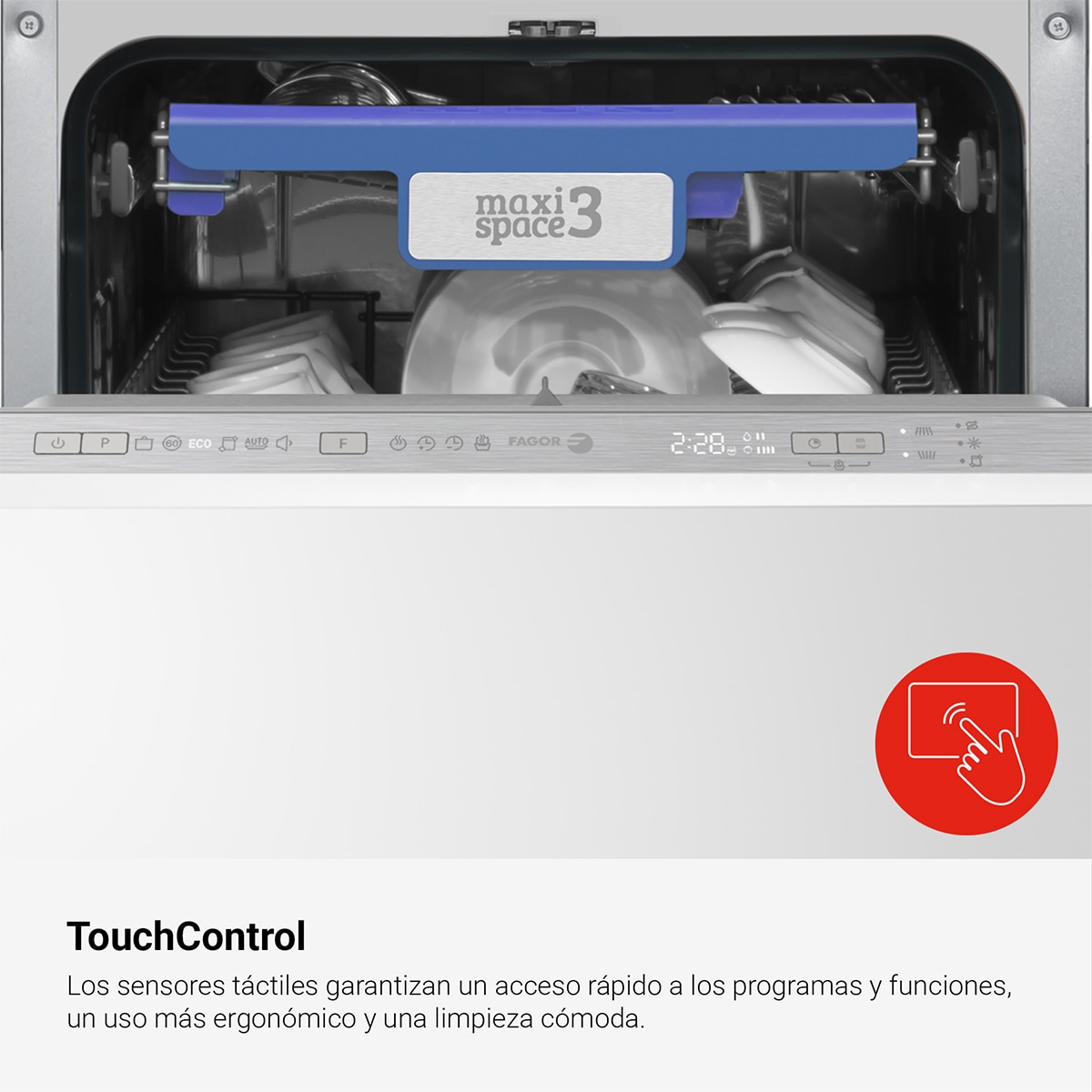 Máquina de Lavar Loiça Encastrável Fagor 4LVF-435ADIT de 10 Conjuntos, 3ª Bandeja e de 45 cm Branco-4