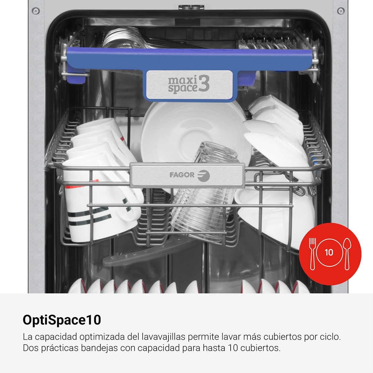 Máquina de Lavar Loiça Encastrável Fagor 4LVF-435ADIT de 10 Conjuntos, 3ª Bandeja e de 45 cm Branco-7