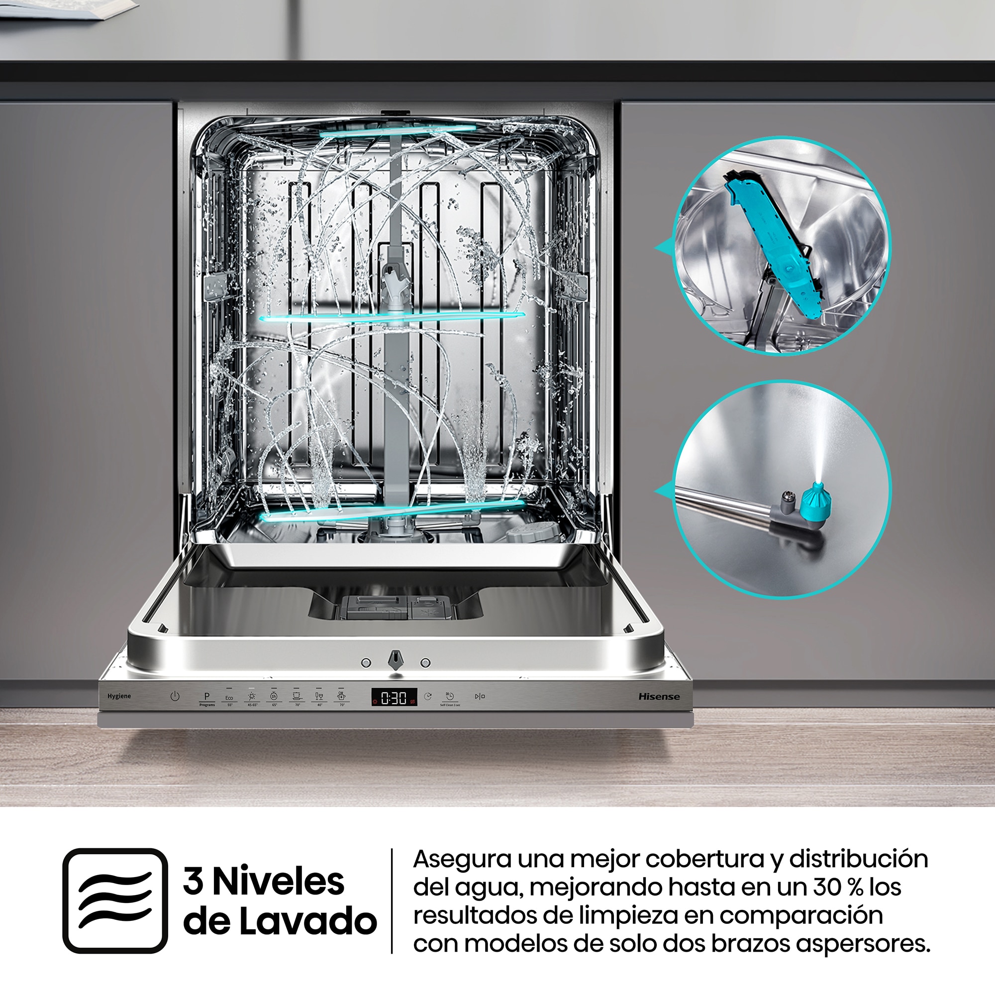 Lavavajillas integrable Hisense 16 servicios, Bandeja para cubiertos, 60 cm - HV16D5 7