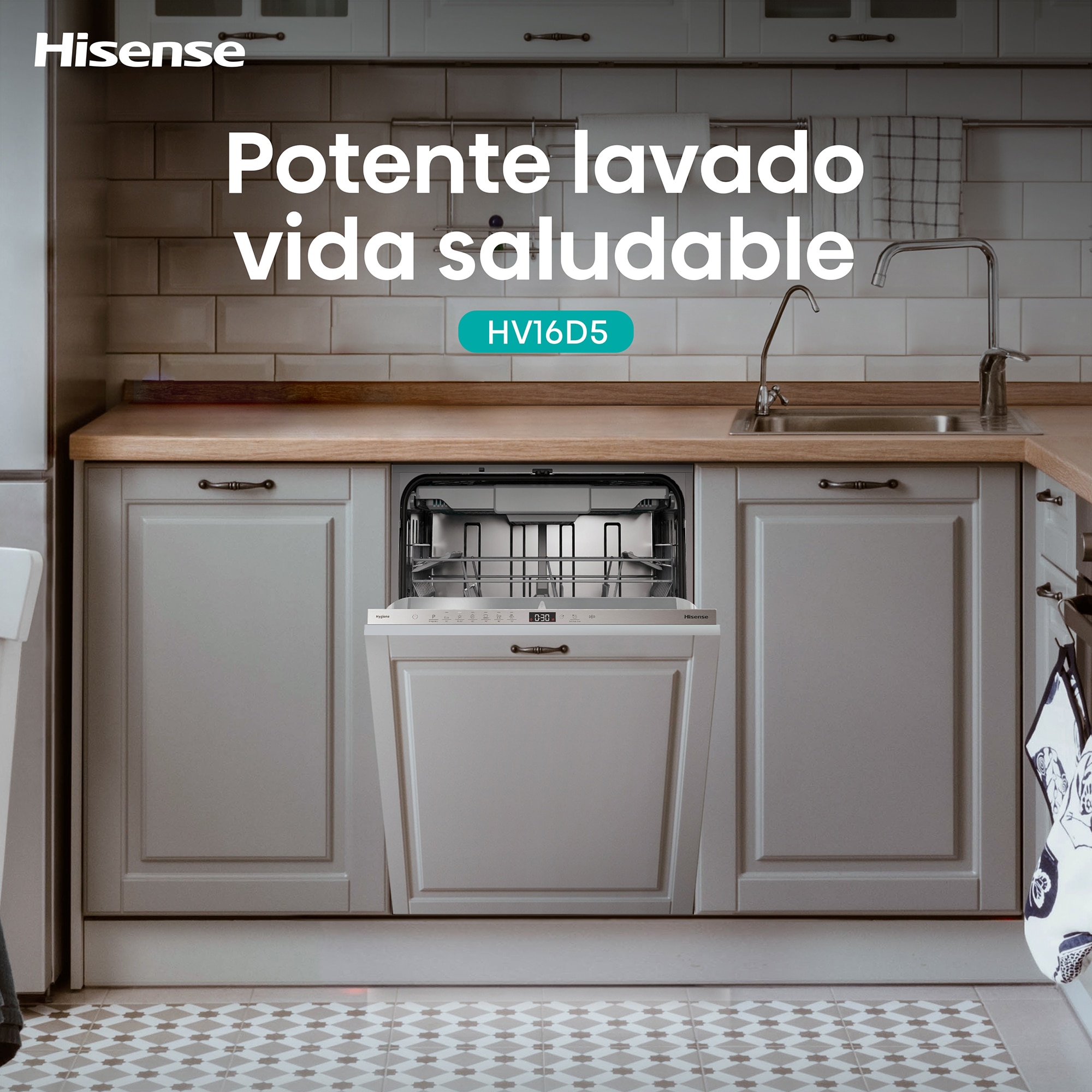 Lavavajillas integrable Hisense 16 servicios, Bandeja para cubiertos, 60 cm - HV16D5 11