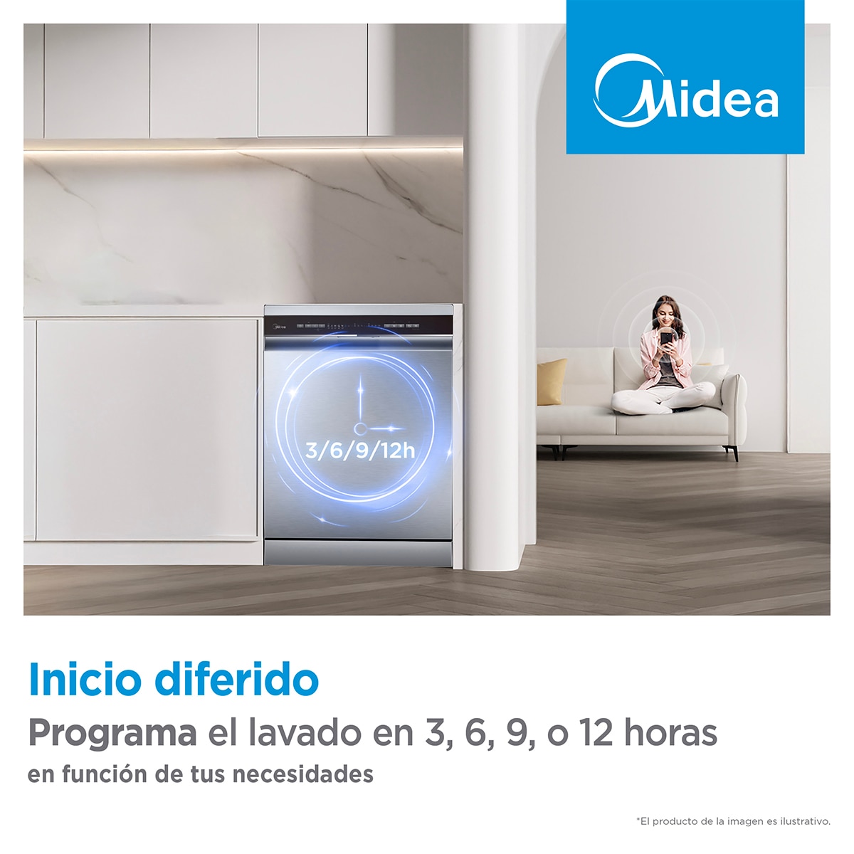 Máquina de Lavar Loiça Encastrável Midea MDW 12E4 SL 12 Conjuntos, Porta Deslizante, 60 cm 6