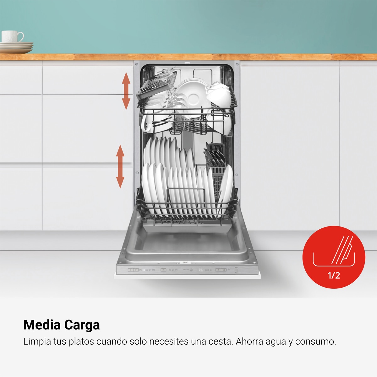 Máquina de Lavar Loiça Encastrável Fagor 4LVF-422IT de 10 Conjuntos, 45 cm e 5 Programas 6