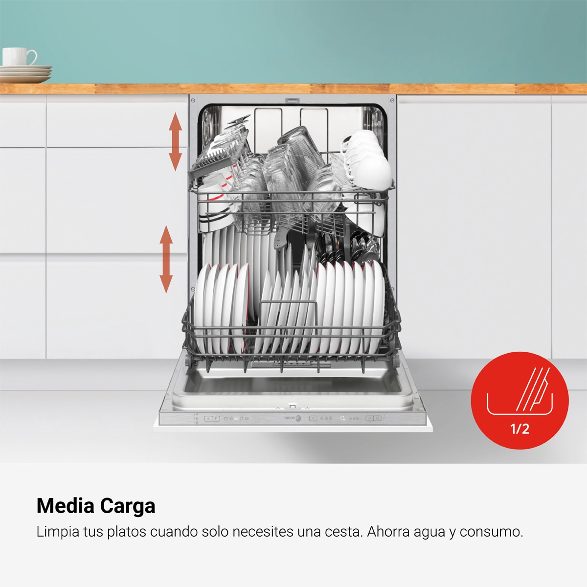 Máquina de Lavar Loiça Encastrável Fagor 4LVF-622IT de 12 Conjuntos, 60 cm e 5 Programas 6
