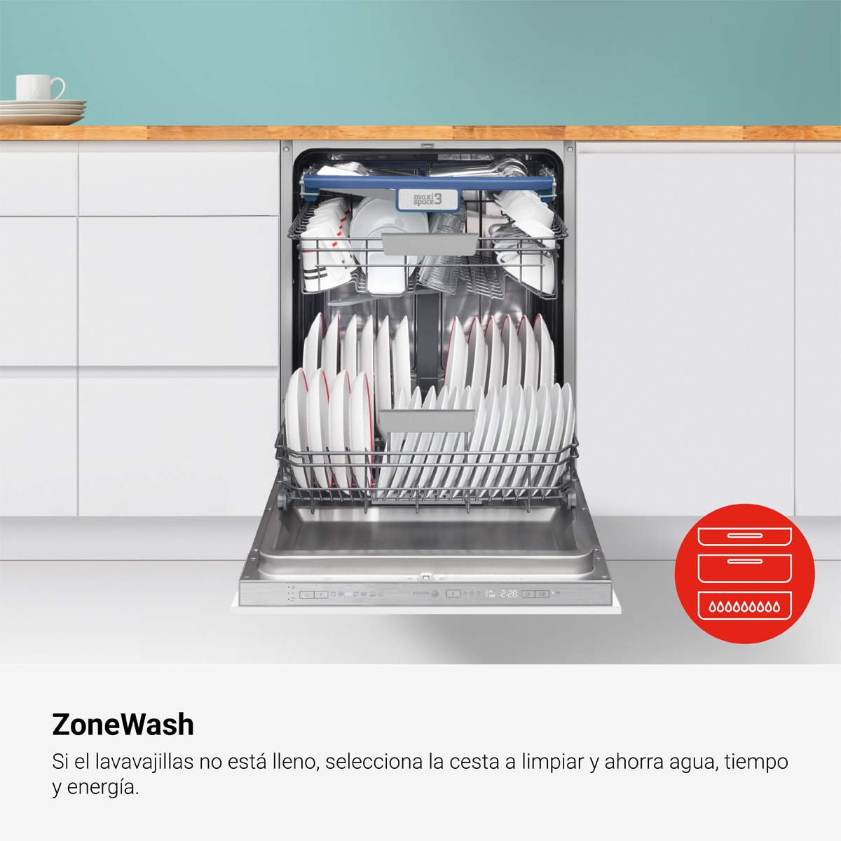 Máquina de Lavar Loiça Encastrável Fagor 4LVF-635IT de14 Conjuntos, 60 cm, 3ª Bandeja e 7 Programas 6