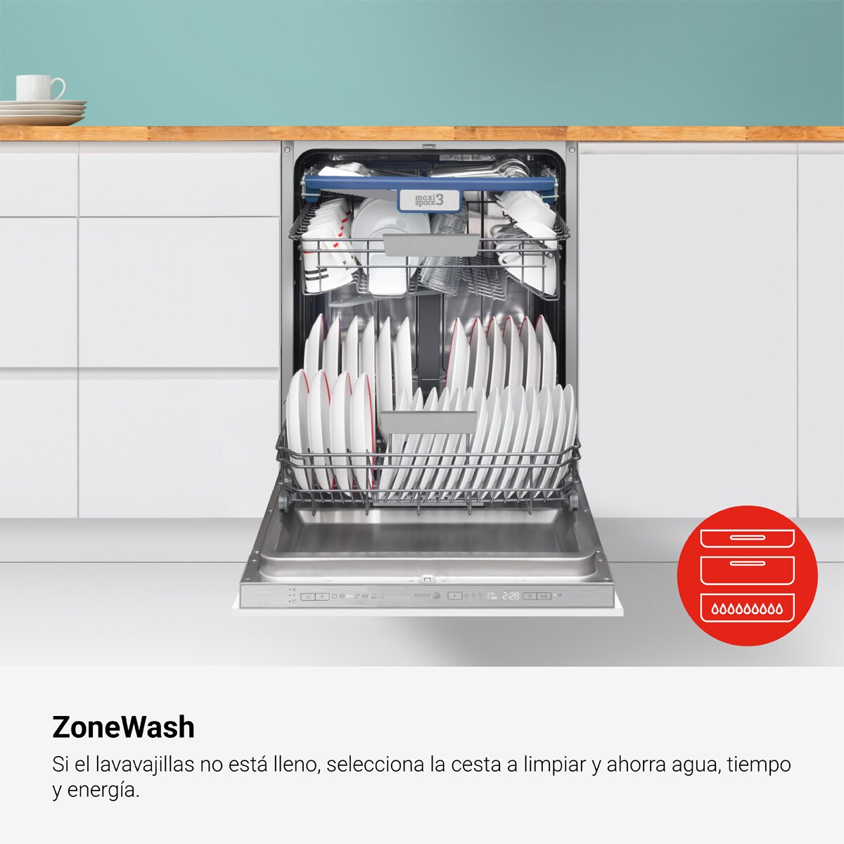 Máquina de Lavar Loiça Encastrável Fagor 4LVF-635IT de14 Conjuntos, 60 cm, 3ª Bandeja e 7 Programas 6
