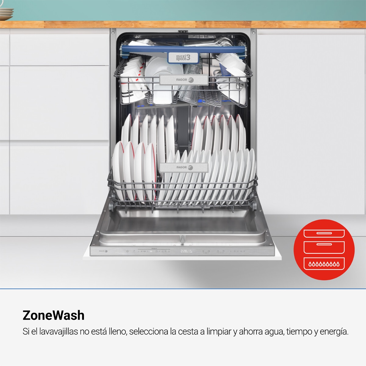 Máquina de Lavar Loiça Encastrável Fagor 4LVF-637ADIT de 14 Conjuntos, de 60 cm, 3ª Bandeja, Autodoor e de 10 Programas 10