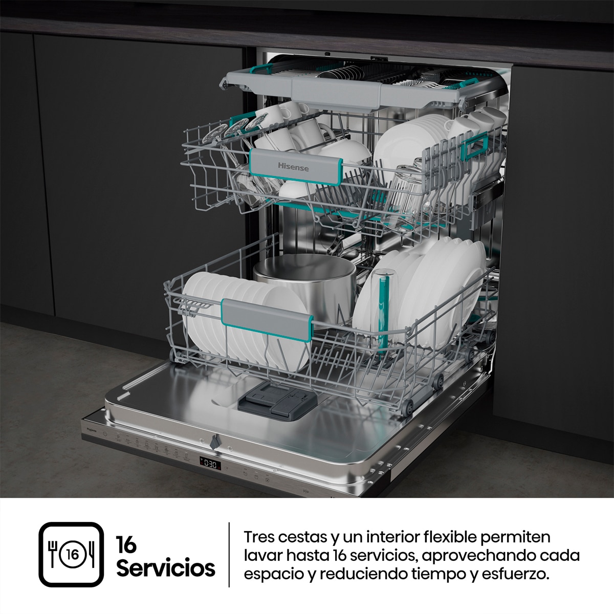 Lavavajillas integrable Hisense 16 servicios ,Tercera bandeja, 60 cm - HFI5A6360H 4