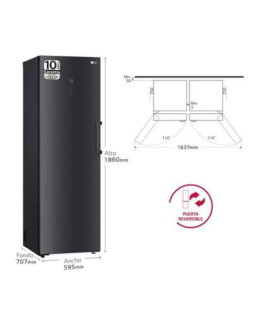 Congelador vertical LG 186 cm, 355 l, Multi Air Flow - GFM61MCCSF - Negro mate Negro mate-4