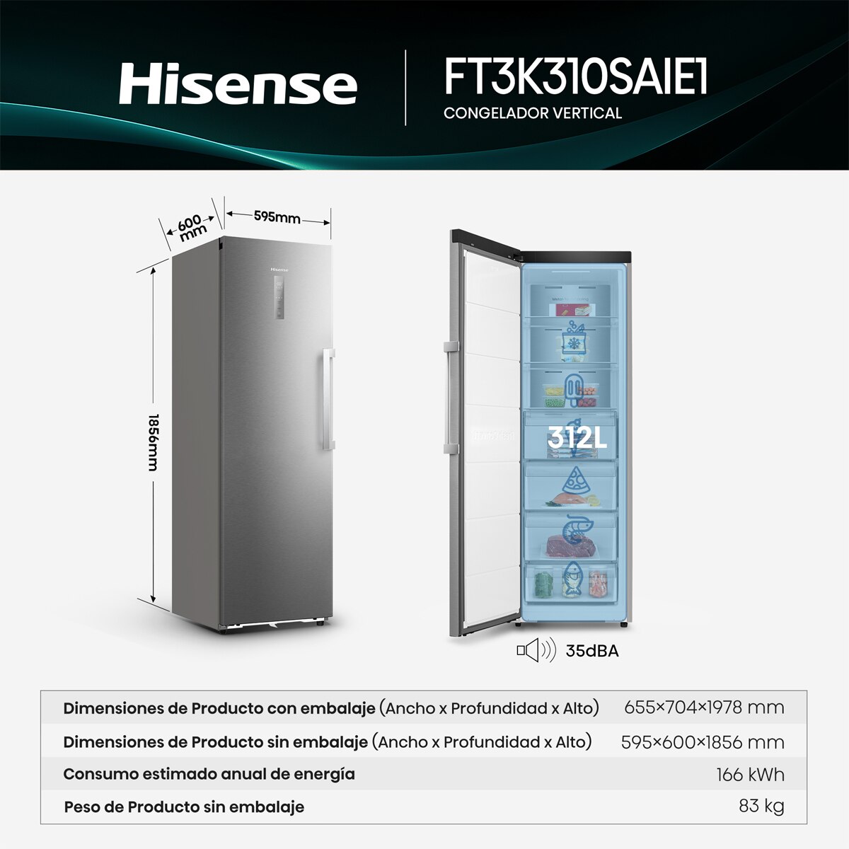 Congelador 1 puerta Hisense Kitchen Fit, Total No Frost - FT3K310SAIE1 - Inox Inox-3