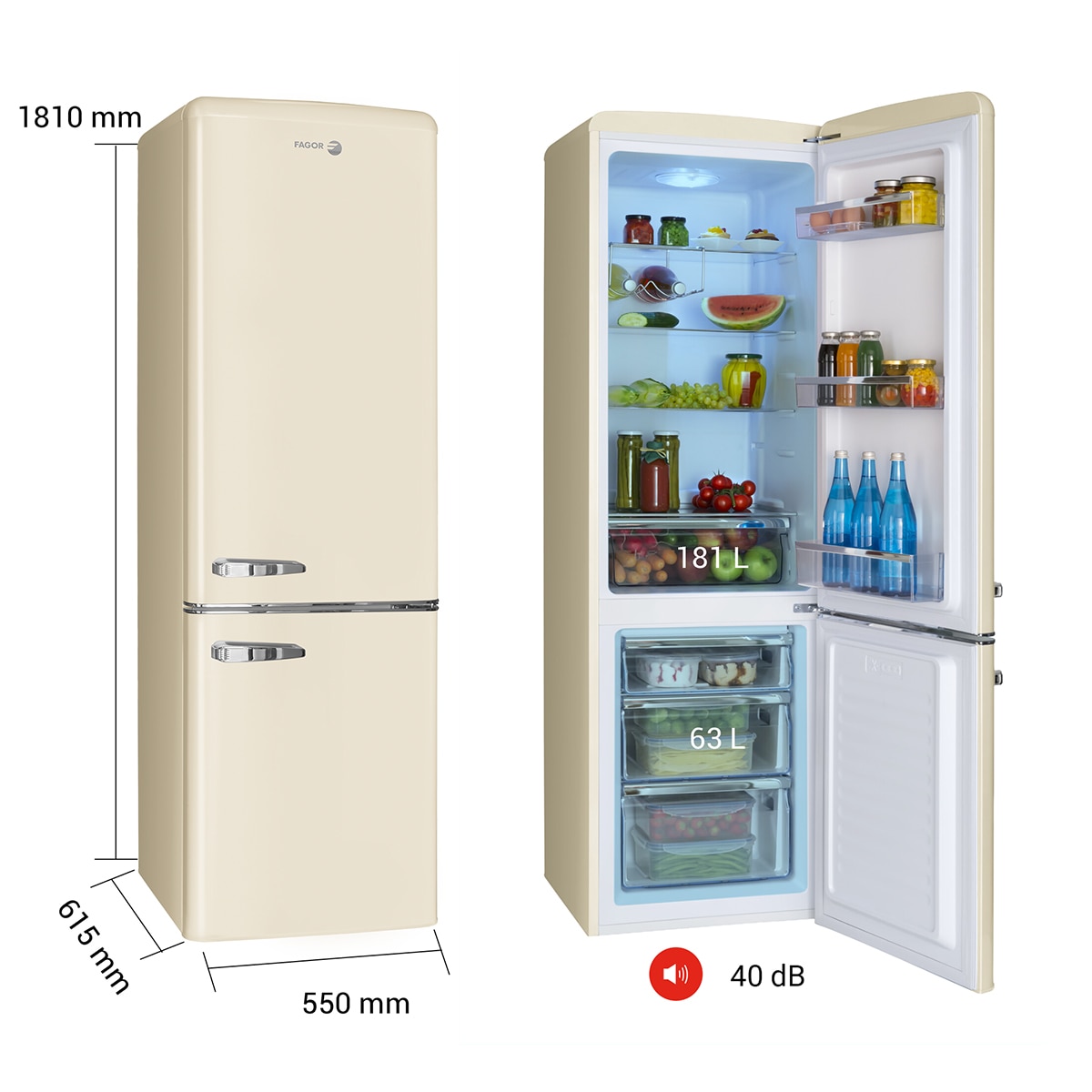Frigorífico Combinado Fagor 3FFV-1855BG Frio Estático e de 181 cm - Bege Bege-2