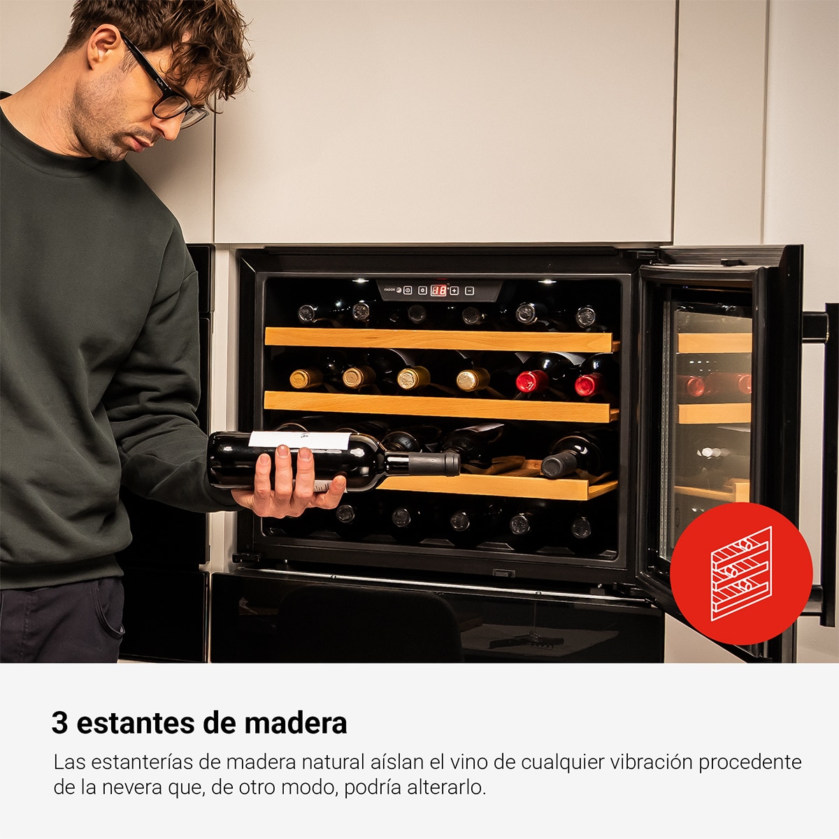 Garrafeira Encastrável Fagor 3WCI-4540N para 24 Garrafas Standard - Preto Preto-8