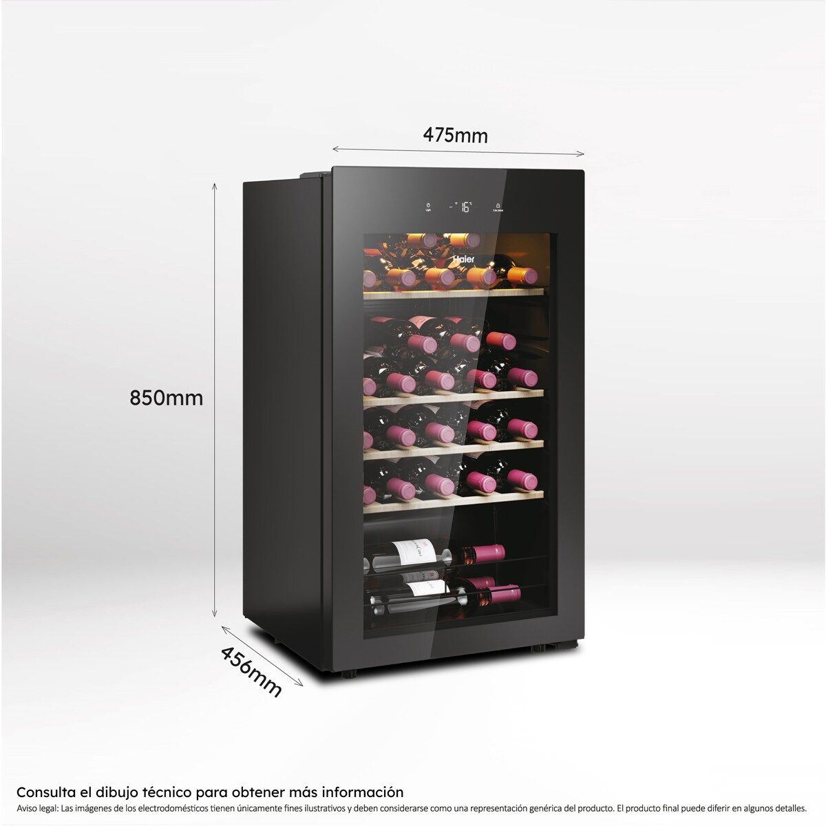 Garrafeira Haier HWS34GGH1 de 1 Zona, Wifi e de 34 Garrafas Standard - Preto Preto-4