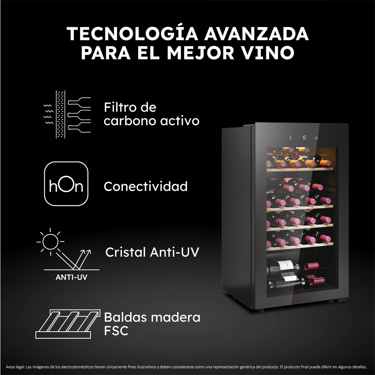Vinoteca Haier para 34 Botellas, 1 Zona, Wifi - HWS34GGH1 Negro-5