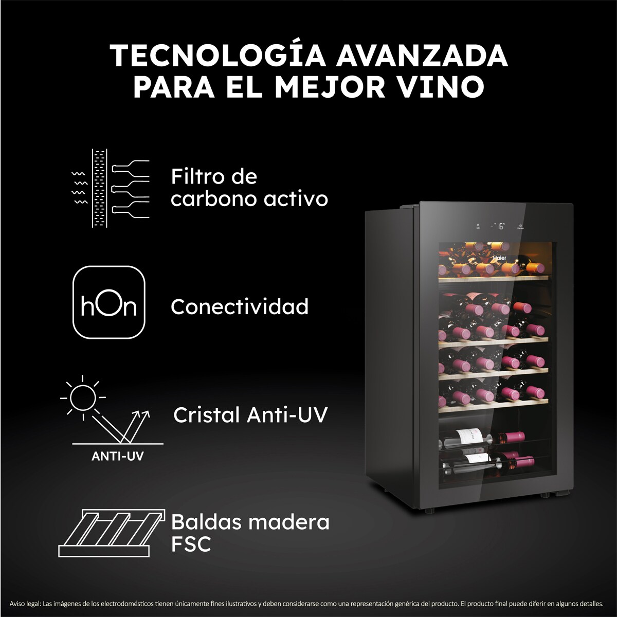Garrafeira Haier HWS34GGH1 de 1 Zona, Wifi e de 34 Garrafas Standard - Preto Preto-5