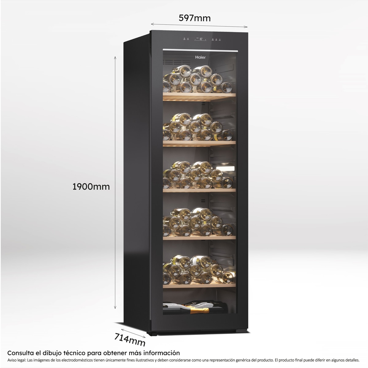 Vinoteca Haier para 247 Botellas, 1 Zona, Wifi, Wine Bank 60 Series 5 - HWS247GEH1 Negro-5