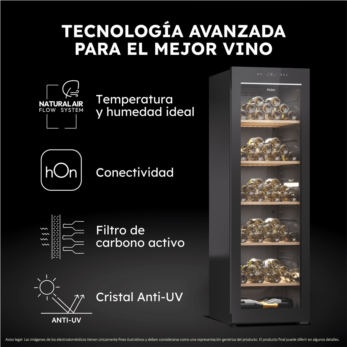 Vinoteca Haier para 247 Botellas, 1 Zona, Wifi, Wine Bank 60 Series 5 - HWS247GEH1 Negro-6