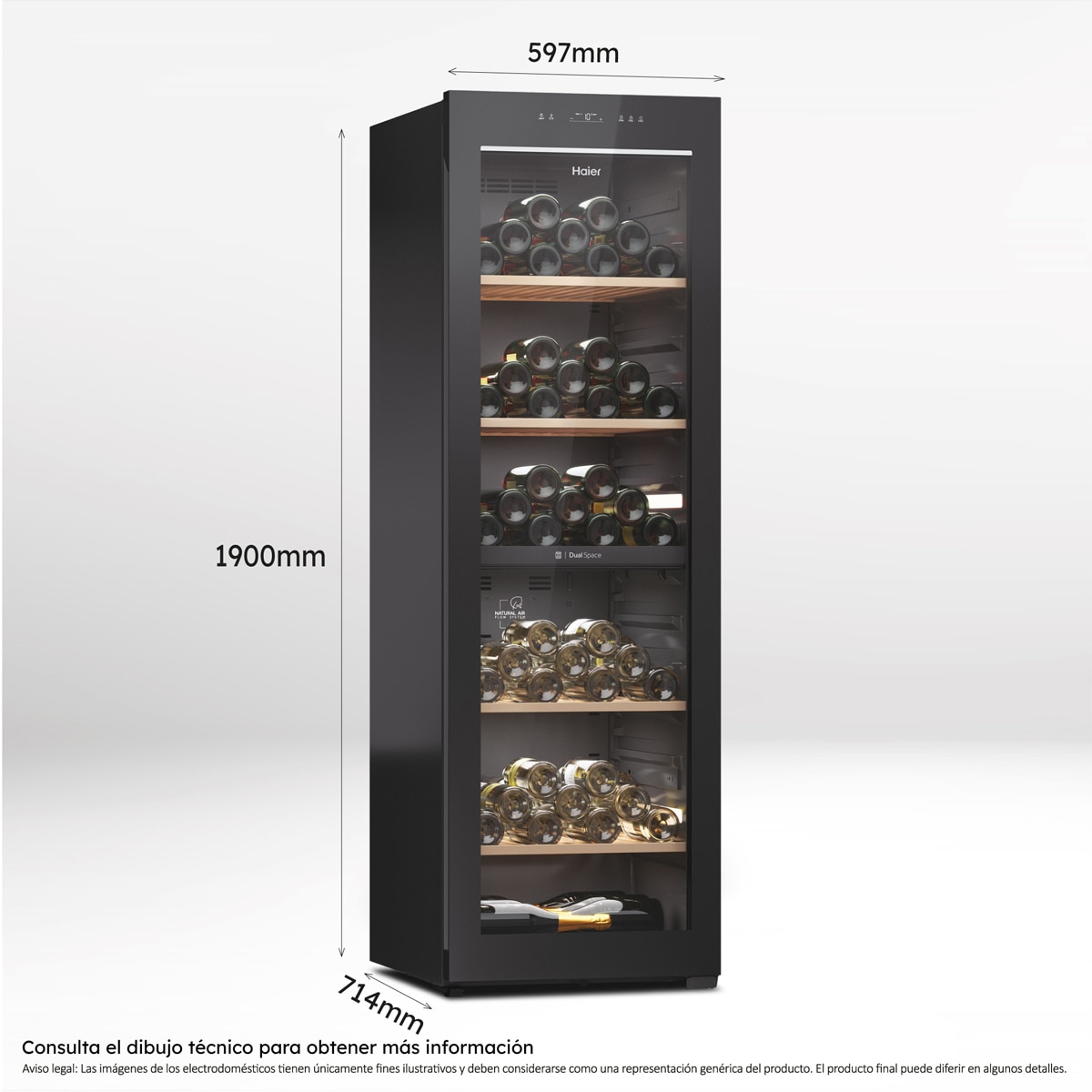 Vinoteca Haier para 236 Botellas, 2 ZonaS, Wifi, Wine Bank 60 Series 7 - HWS236GDEH1 Negro-5