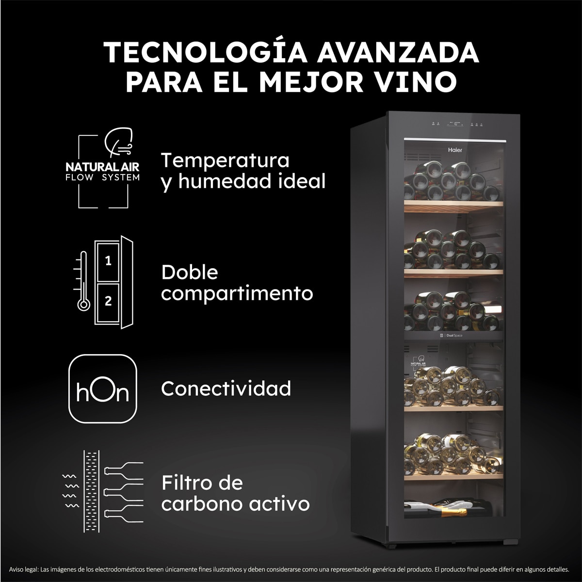 Vinoteca Haier para 236 Botellas, 2 ZonaS, Wifi, Wine Bank 60 Series 7 - HWS236GDEH1 Negro-6