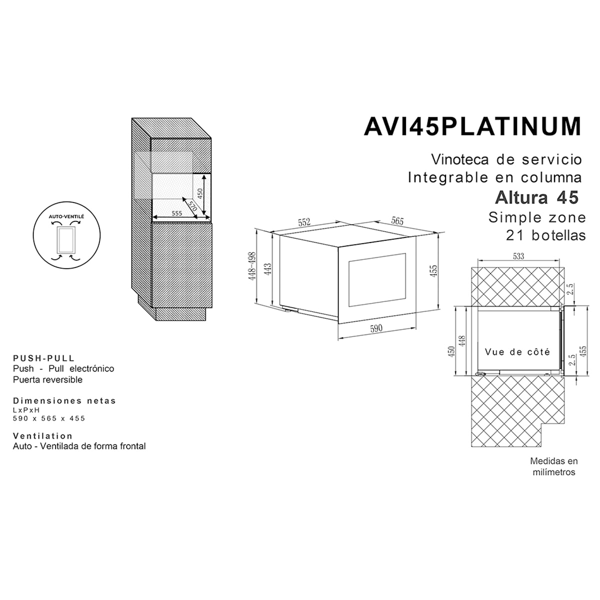 Vinoteca integrable  Avintage para 21 botellas -  AVI45PLATINUM Negro-6