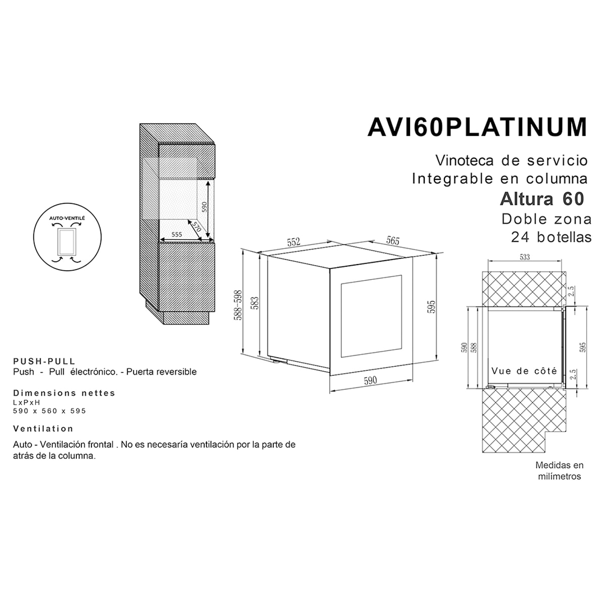 Vinoteca integrable  Avintage para 24 botellas -  AVI60PLATINUM Negro-6