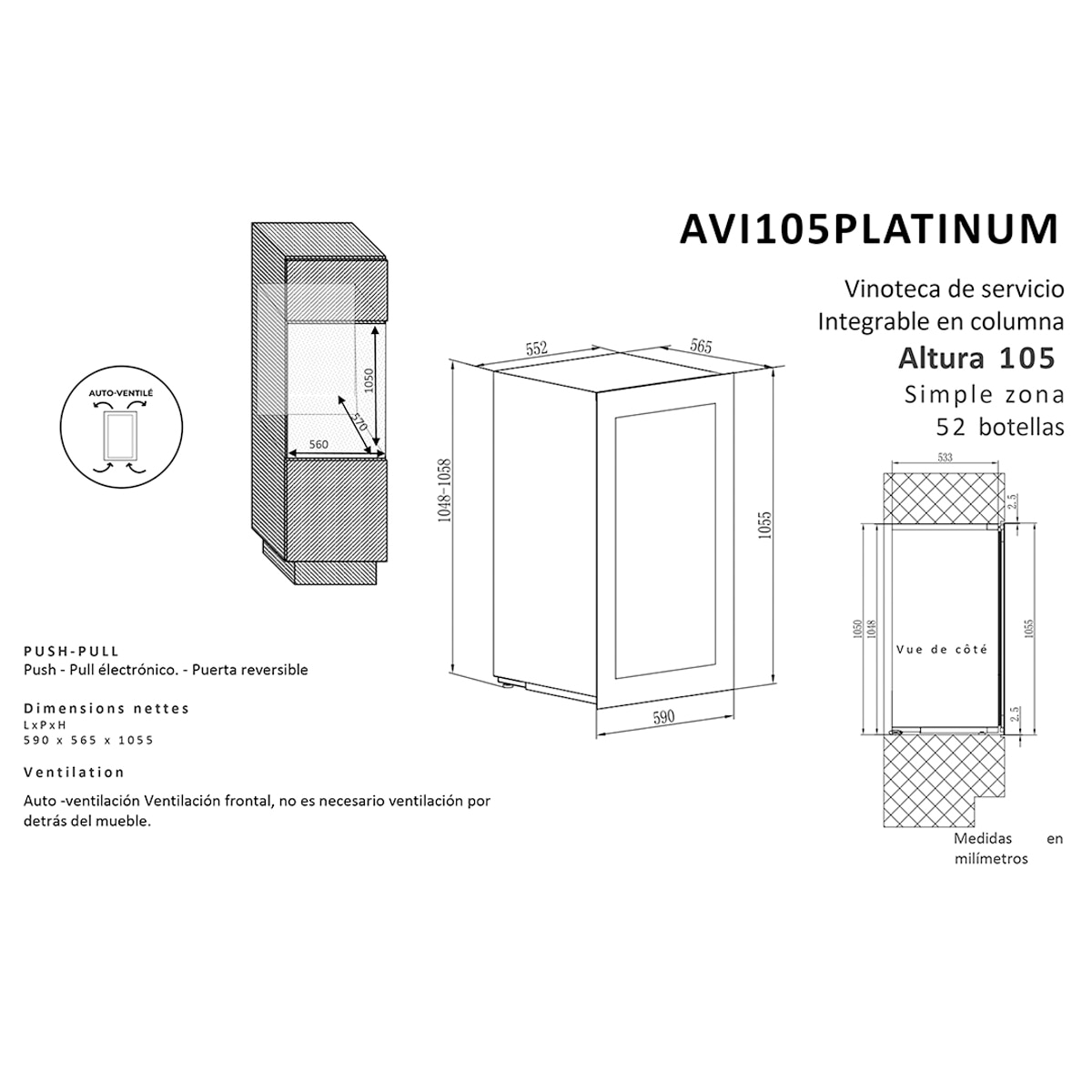 Vinoteca integrable Avintage para 56 botellas - AVI105PLATINUM Negro-10