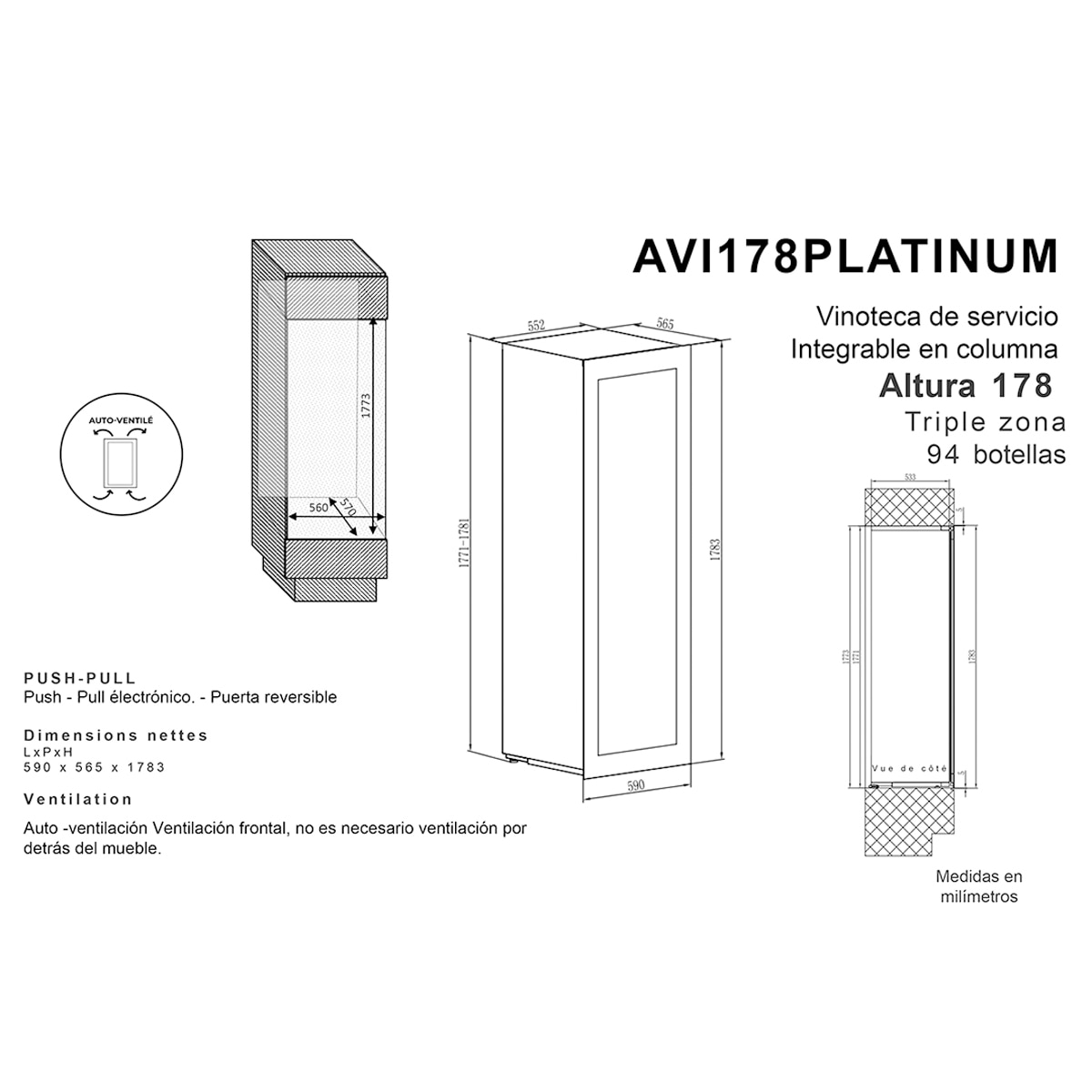 Vinoteca integrable  Avintage para 94 botellas -  AVI178PLATINUM Negro-8