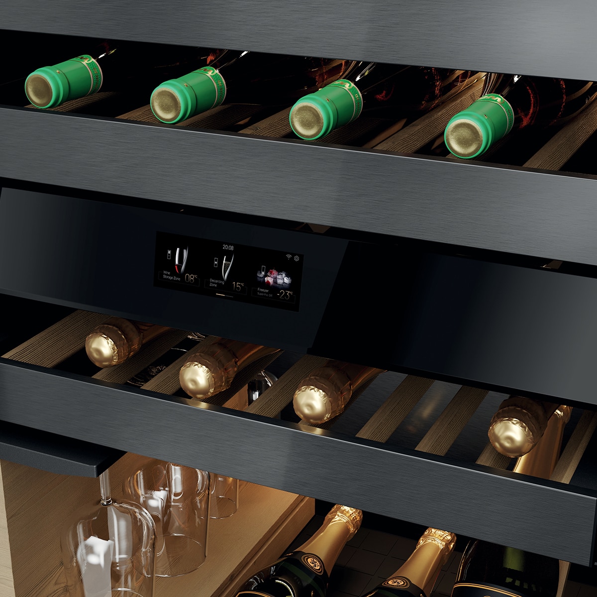 Vinoteca Haier con congelador Total No Frost Dual Cooling System, In-Vista - CSW9619ENGBW Negro-7