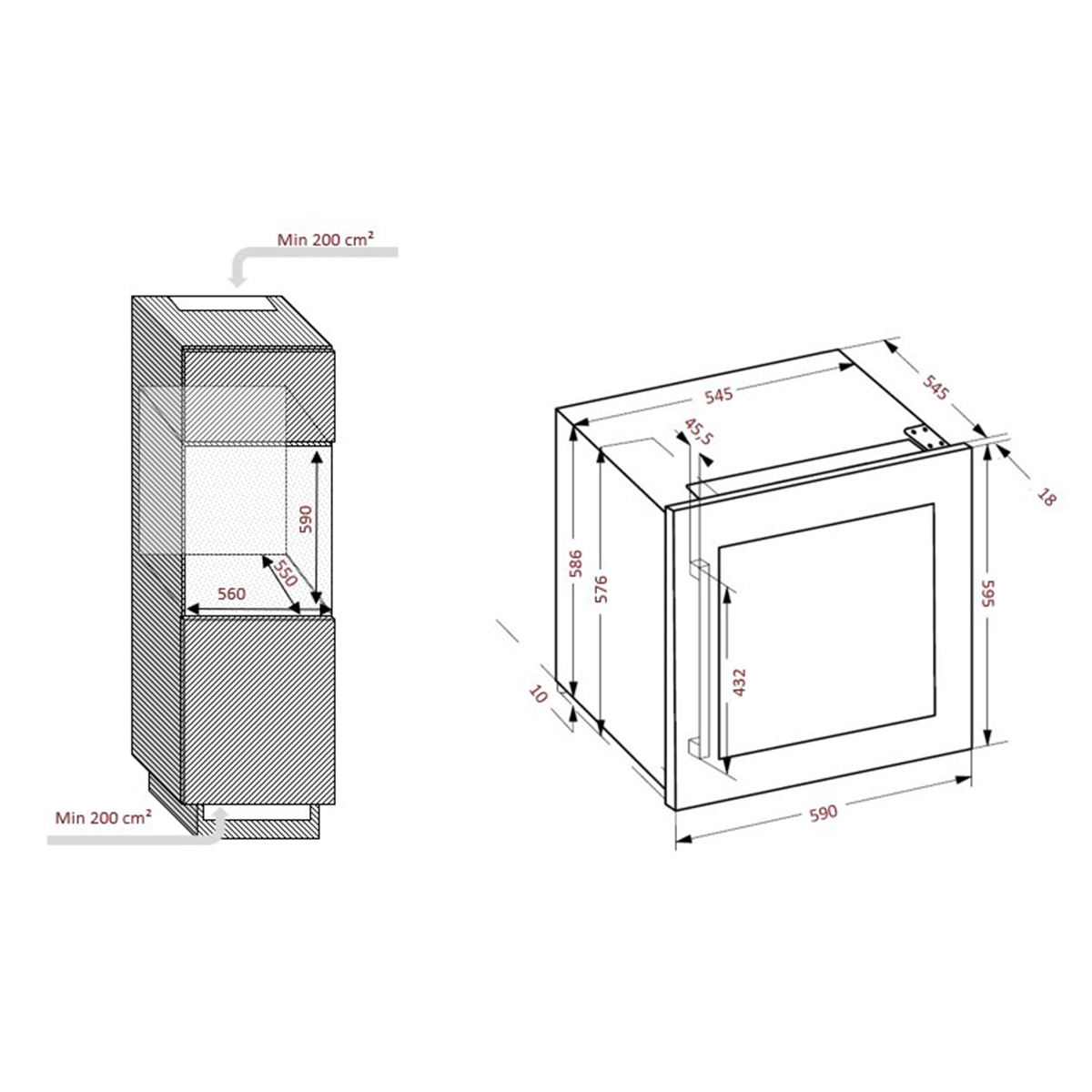 Vinoteca integrable Climadiff para 36 botellas Integrable 2 Zonas Temperatura Mate -Cbi36D2B - Negro mate Negro mate-2