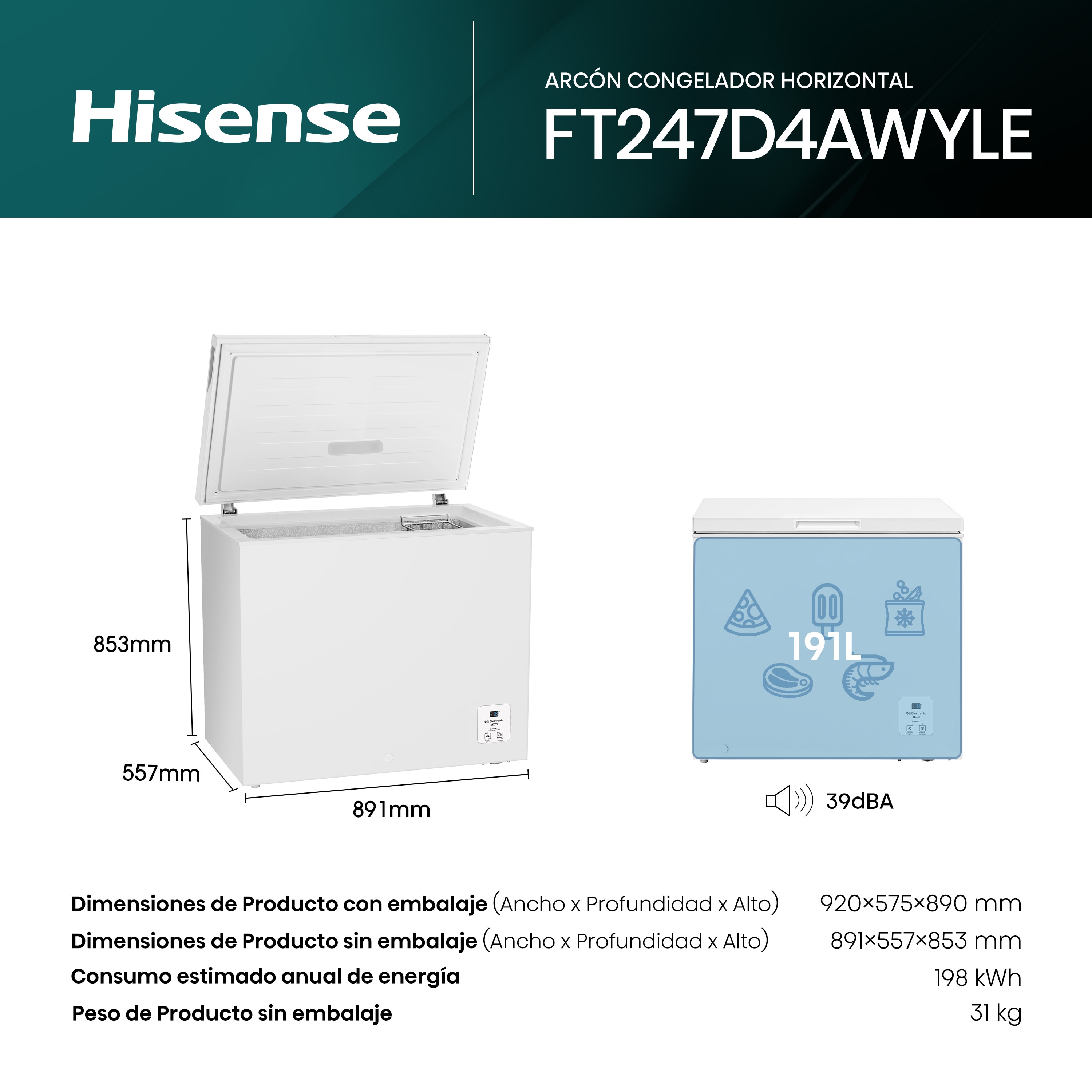 Congelador Horizontal Hisense Defrost - FT247D4AWYLE Blanco-2