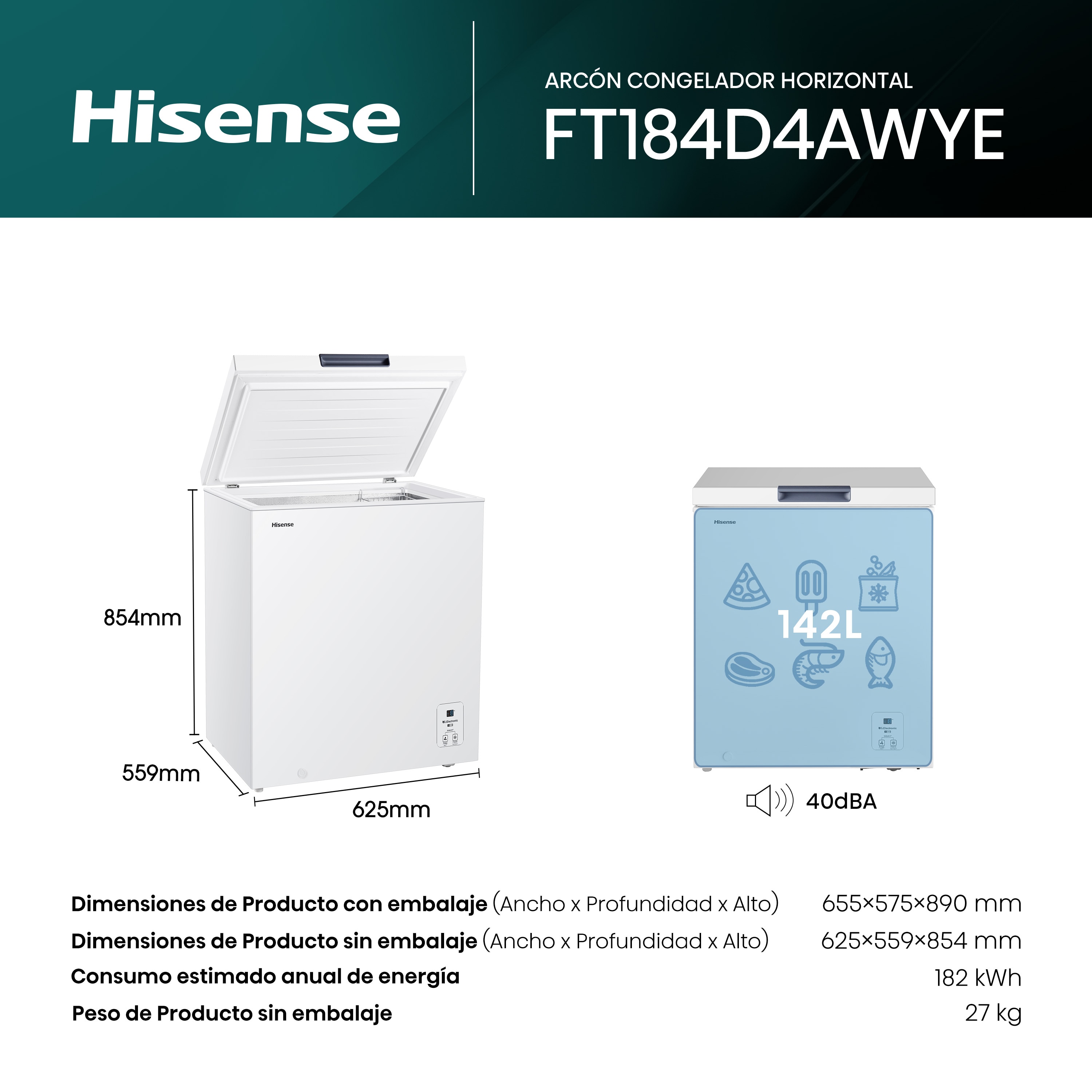 Congelador horizontal Hisense Defrost - FT184D4AWYE Blanco-2