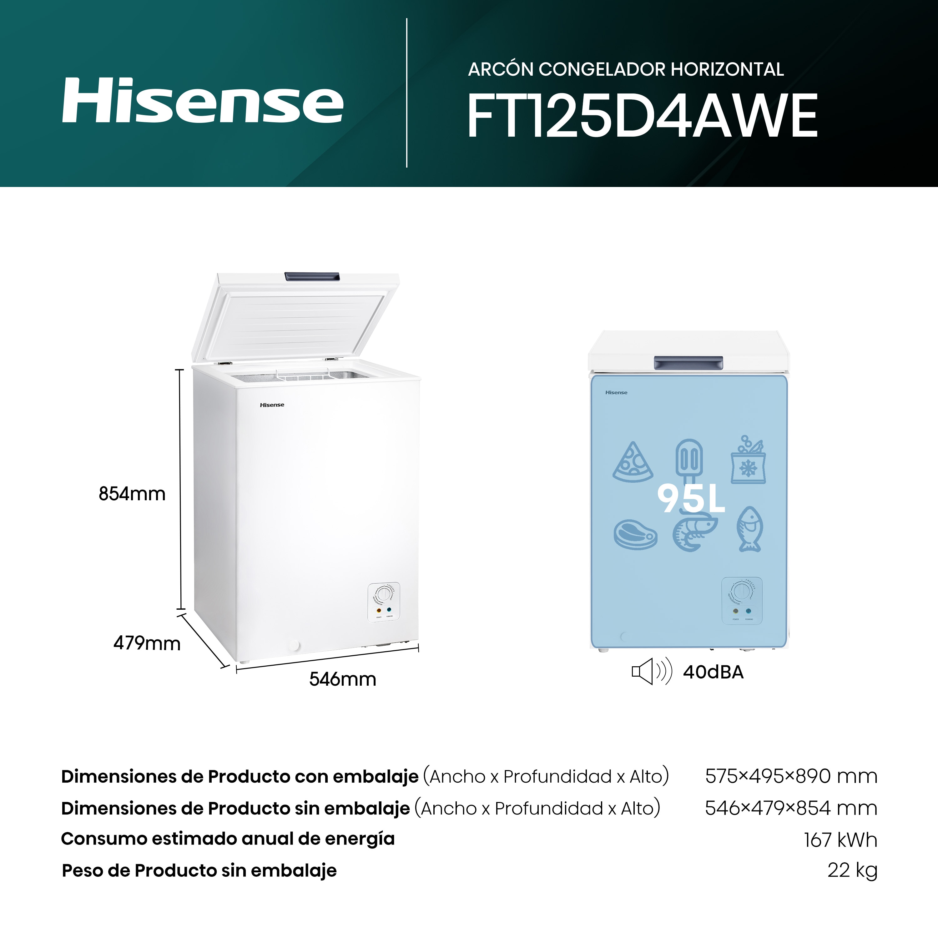 Congelador horizontal Hisense Cíclico/Defrost - FT125D4AWE Blanco-2