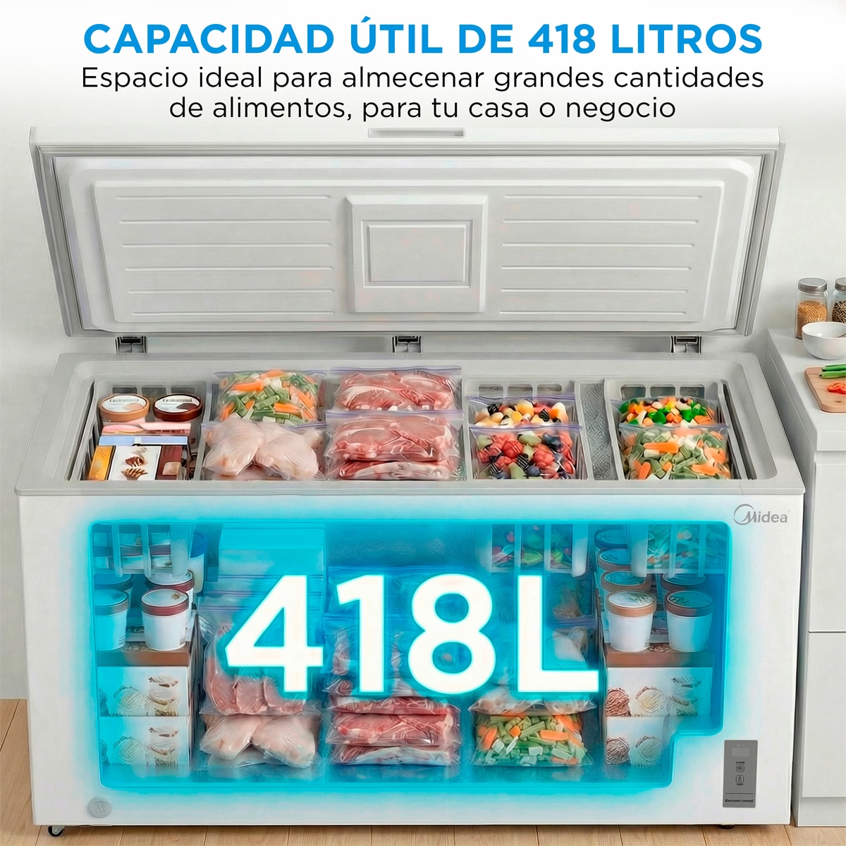 Congelador horizontal Midea, Inverter y tirador integrado - MDRC564FZE01 Blanco-6