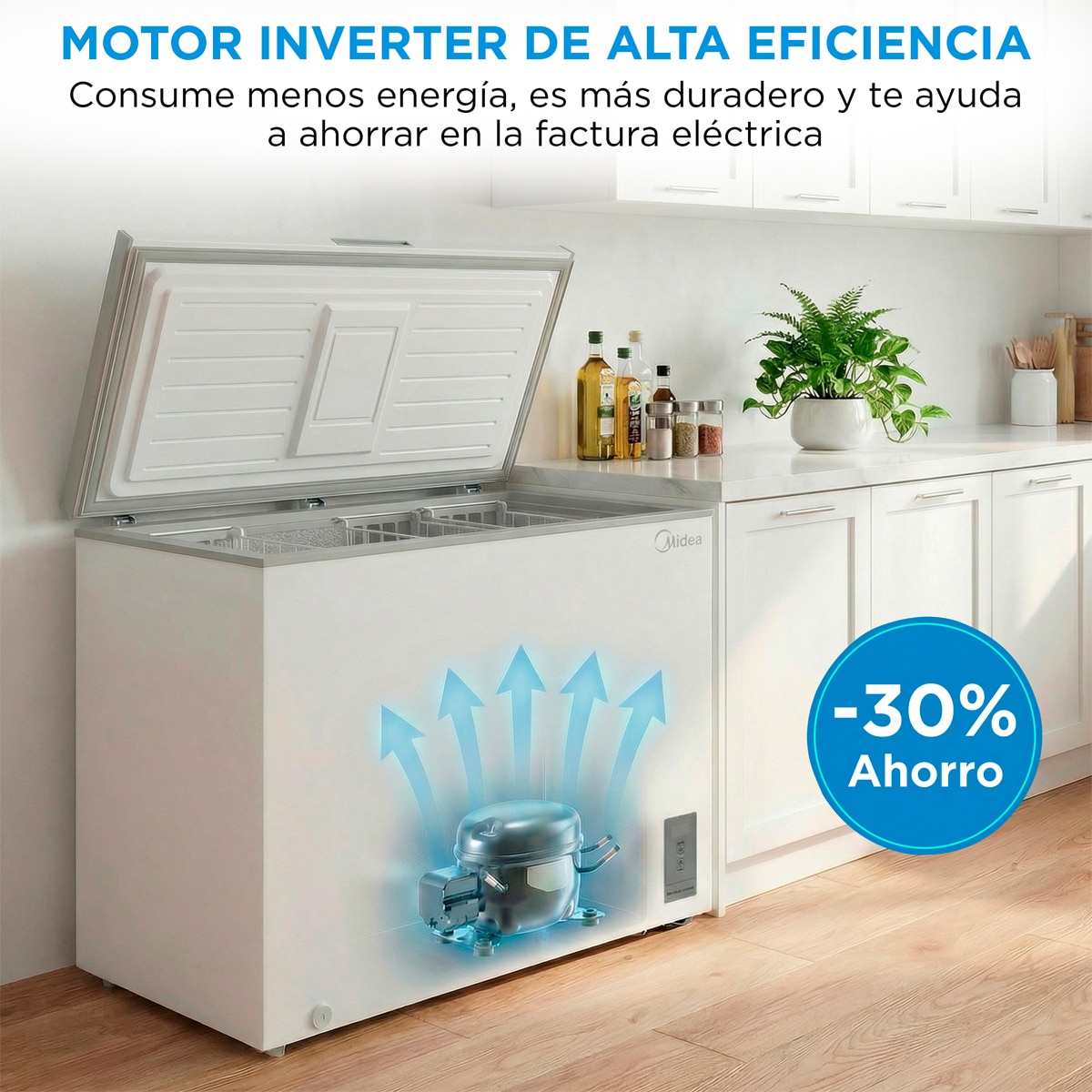 Congelador horizontal Midea, Inverter y tirador integrado - MDRC564FZE01 Blanco-7