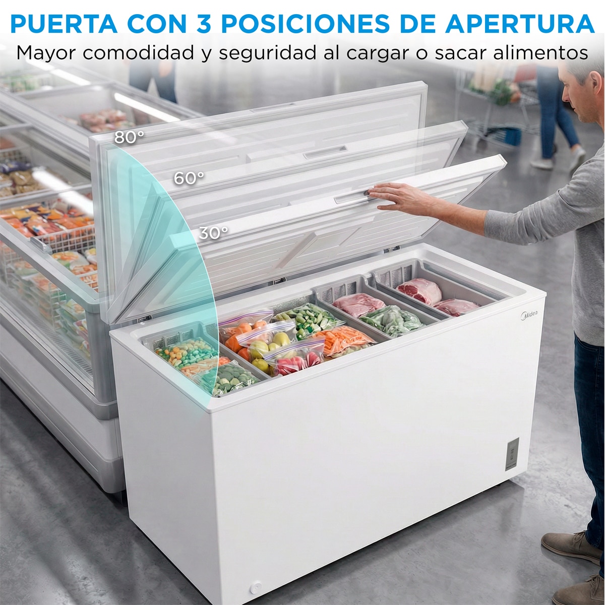 Congelador horizontal Midea, Inverter y tirador integrado - MDRC564FZE01 Blanco-10