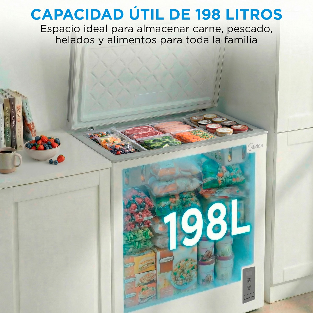Congelador horizontal Midea, Inverter y tirador integrado - MDRC284FZE01 Blanco-6