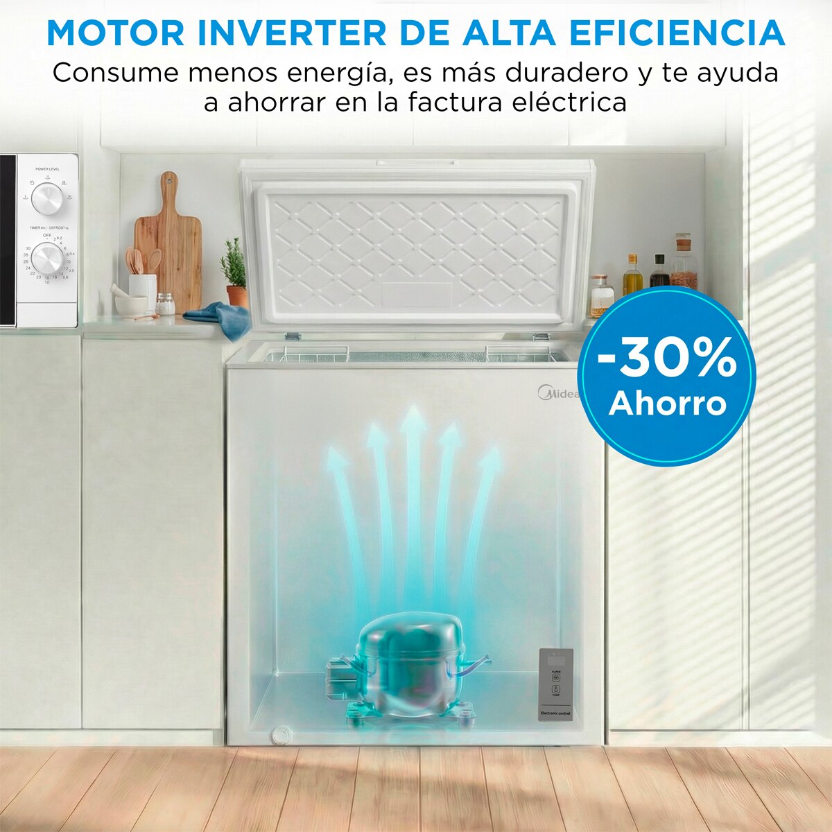 Congelador horizontal Midea, Inverter y tirador integrado - MDRC284FZE01 Blanco-7