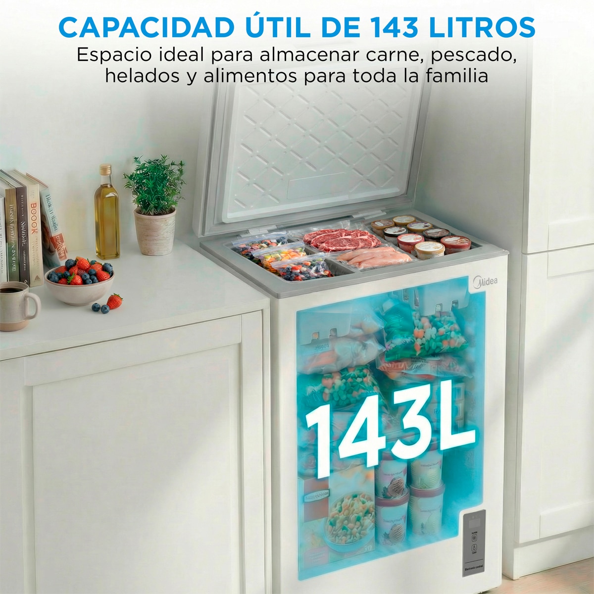 Congelador horizontal Midea, Inverter y tirador integrado - MDRC211FZE01 Blanco-5