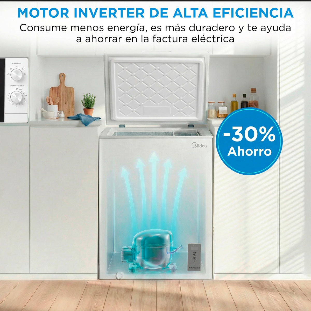 Congelador horizontal Midea, Inverter y tirador integrado - MDRC211FZE01 Blanco-6